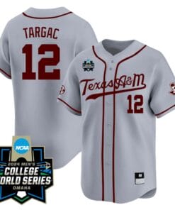 Rayan Targac Jersey #12 Texas AM Aggies 2024 College World Series Vapor Premier Limited NCAA Baseball Stitched Grey Alternate