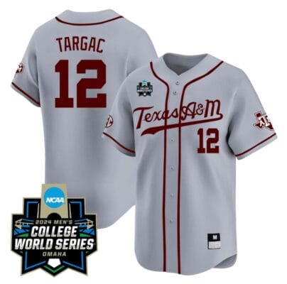 Rayan Targac Jersey #12 Texas AM Aggies 2024 College World Series Vapor Premier Limited NCAA Baseball Stitched Grey Alternate