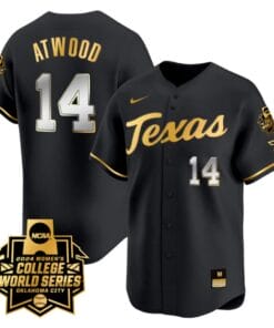 Reese Atwood Jersey #14 Texas AM Aggies 2024 College World Series Patch Vapor Premier Limited NCAA Baseball Stitched Black Gold