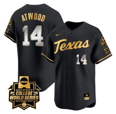 Reese Atwood Jersey #14 Texas AM Aggies 2024 College World Series Patch Vapor Premier Limited NCAA Baseball Stitched Black Gold