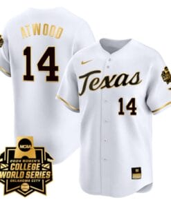 Reese Atwood Jersey #14 Texas AM Aggies 2024 College World Series Patch Vapor Premier Limited NCAA Baseball Stitched White Gold