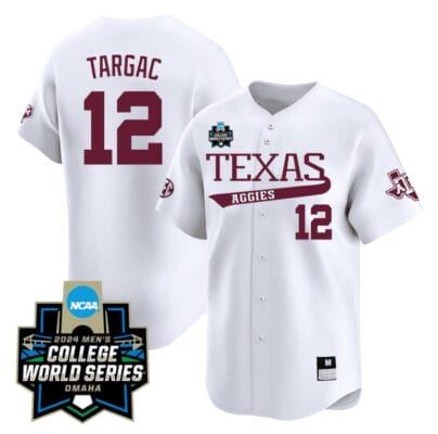 Rayan Targac Jersey #12 Texas AM Aggies 2024 College World Series Vapor Premier Limited NCAA Baseball Stitched White