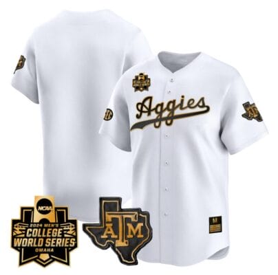 Texas AM Aggies Jersey 2024 College World Series Vapor Premier Limited NCAA Baseball Stitched Whtie Gold