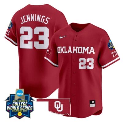 Tiare Jennings Jersey #23 Oklahoma Sooners 2024 College World Series Patch Vapor Premier Limited NCAA Baseball Stitched Crimson