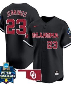 Tiare Jennings Jersey #23 Oklahoma Sooners 2024 College World Series Patch Vapor Premier Limited NCAA Baseball Stitched Black