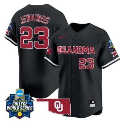 Tiare Jennings Jersey #23 Oklahoma Sooners 2024 College World Series Patch Vapor Premier Limited NCAA Baseball Stitched Black