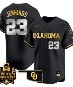 Tiare Jennings Jersey #23 Oklahoma Sooners 2024 College World Series Patch Vapor Premier Limited NCAA Baseball Stitched Black Gold