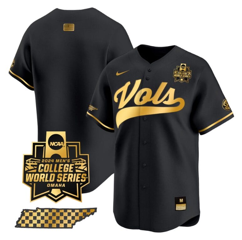 Tennessee Volunteers Team Jersey 2024 College World Series Vapor Premier Limited NCAA Baseball Stitched Black Gold 1 Tennessee Volunteers Team Jersey 2024 College World Series Vapor Premier Limited NCAA Baseball Stitched Black Gold
