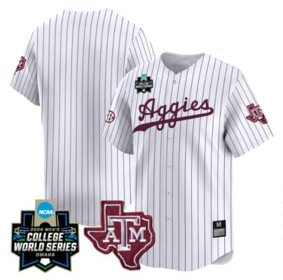 Texas AM Aggies Jersey 2024 College World Series Vapor Premier Limited NCAA Baseball Stitched White Pinstripe