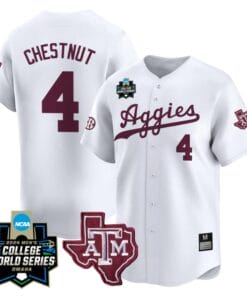 Travis Chestnut Jersey #4 Texas AM Aggies 2024 College World Series Vapor Premier Limited NCAA Baseball Stitched White