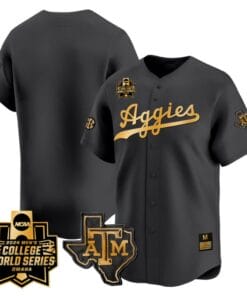 Texas AM Aggies Jersey 2024 College World Series Vapor Premier Limited NCAA Baseball Stitched Black Gold