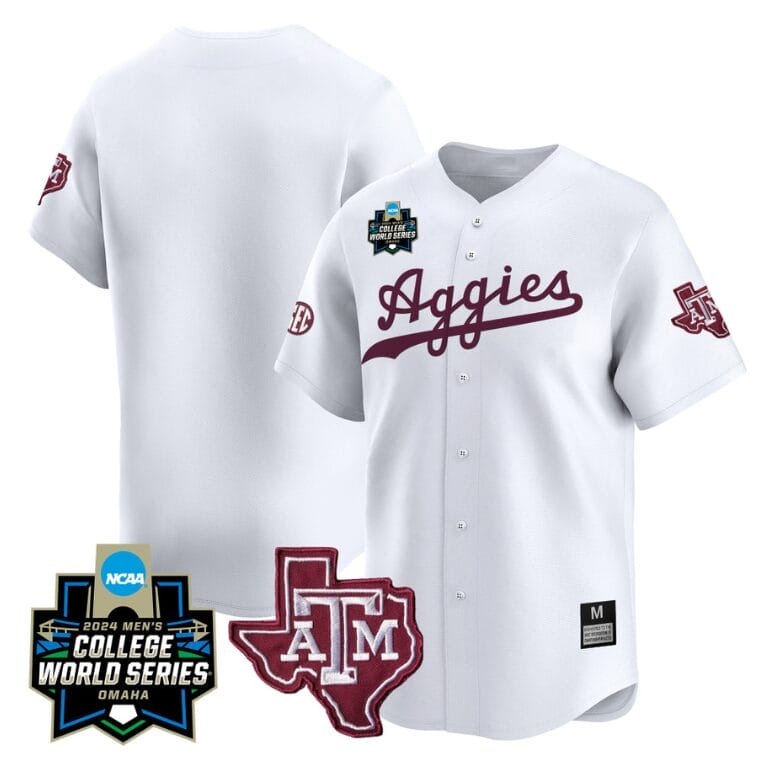 Texas AM Aggies Team Jersey 2024 College World Series Vapor Premier Limited NCAA Baseball Stitched White 1 Texas AM Aggies Jersey 2024 College World Series Vapor Premier Limited NCAA Baseball Stitched White