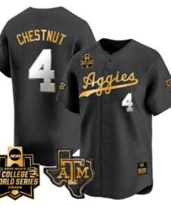 Travis Chestnut Jersey #4 Texas AM Aggies 2024 College World Series Vapor Premier Limited NCAA Baseball Stitched Black Gold