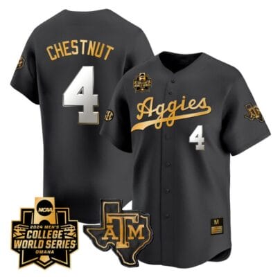 Travis Chestnut Jersey #4 Texas AM Aggies 2024 College World Series Vapor Premier Limited NCAA Baseball Stitched Black Gold