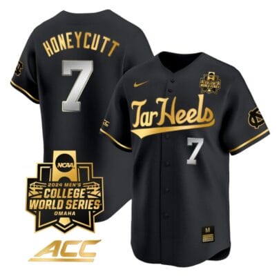 Vance Honeycutt Jersey North Carolina Tar Heels 2024 College World Series Vapor Premier Limited NCAA Baseball Stitched Black Gold