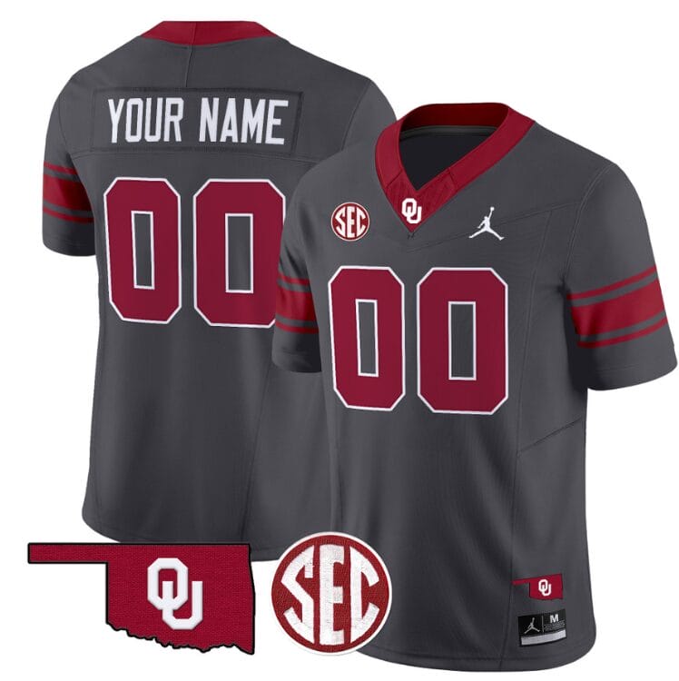 Custom Oklahoma Sooners Jersey Name and Number Football Throwback Vapor Limited Stitched Anthracite 8 Custom Oklahoma Sooners Jersey Name and Number Football Throwback Vapor Limited Stitched Anthracite