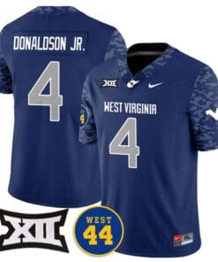 CJ Donaldson Jr Jersey #4 West Virginia Mountaineers 2024 Vapor Limited Football Honor Jerry West Stitched Navy