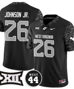 Justin Johnson Jr Jersey #26 West Virginia Mountaineers 2024 Vapor Limited Football Honor Jerry West Stitched Coal