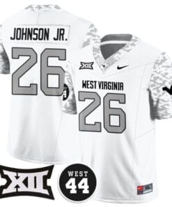 Justin Johnson Jr Jersey #26 West Virginia Mountaineers 2024 Vapor Limited Football Honor Jerry West Stitched White