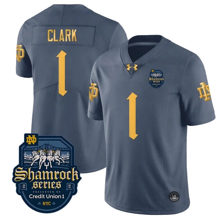 Jordan Clark Jersey #1 With Name Notre Dame Fighting Irish 2024 Shamrock Series Uniform College Football 8 Jordan Clark Jersey #1 With Name Notre Dame Fighting Irish 2024 Shamrock Series Uniform College Football