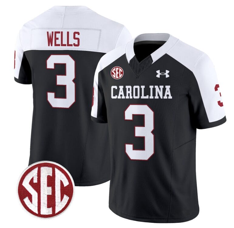Juice Wells Jersey #3 South Carolina Gamecocks Football 1980 Throwback Vapor Limited SEC Patch Black Alternate 8 Juice Wells Jersey #3 South Carolina Gamecocks Football 1980 Throwback Vapor Limited SEC Patch Black Alternate