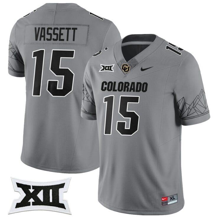 Mark Vassett Jersey #15 Colorado Buffaloes 2024 Vapor Limited NCAA Football Gray 8 Mark Vassett Jersey #15 Colorado Buffaloes 2024 Vapor Limited NCAA Football Gray