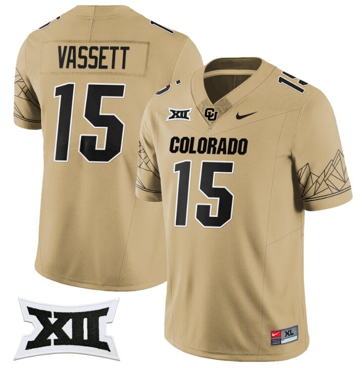 Mark Vassett Jersey #15 Colorado Buffaloes 2024 Vapor Limited NCAA Football Gold 8 Mark Vassett Jersey #15 Colorado Buffaloes 2024 Vapor Limited NCAA Football Gold