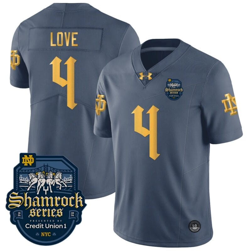 Notre Dame Jersey Number 4 Name Shamrock Series 2024 On The Back College Football Stitched
