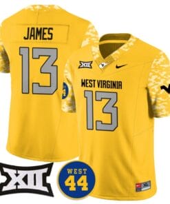 Sam James Jersey #13 West Virginia Mountaineers 2024 Vapor Limited Football Honor Jerry West Stitched Gold