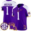 Aaron Anderson Jersey #1 LSU Tigers 2024 Louisiana Patch Vapor Limited College Football Stitched Purple Alternate