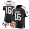 Arch Manning Jersey #16 Texas Longhorns State Map and Sec Patch Vapor Limited College Football Stitched Black Alternate