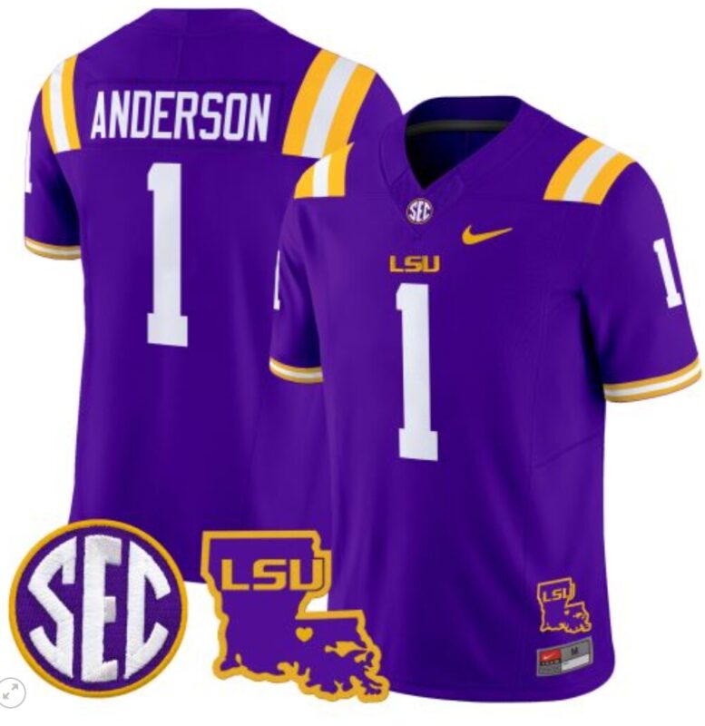 Aaron Anderson Jersey #1 LSU Tigers 2024 Louisiana Patch Vapor Limited College Football Stitched Purple 8 Aaron Anderson Jersey #1 LSU Tigers 2024 Louisiana Patch Vapor Limited College Football Stitched Purple