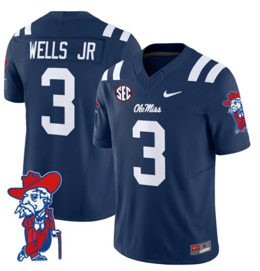 Antwane Wells Jr Jersey #3 Ole Miss Rebels Vapor Limited College Football Stitched Navy