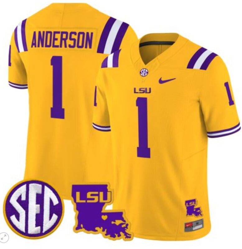 Aaron Anderson Jersey #1 LSU Tigers 2024 Louisiana Patch Vapor Limited College Football Stitched Gold 8 Aaron Anderson Jersey #1 LSU Tigers 2024 Louisiana Patch Vapor Limited College Football Stitched Gold
