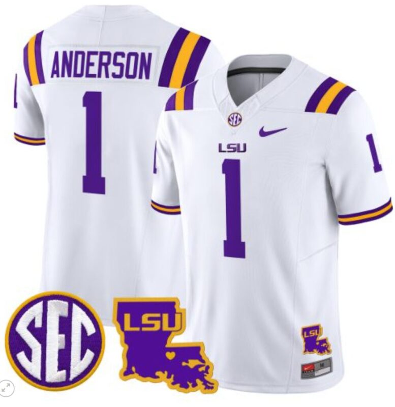 Aaron Anderson Jersey #1 LSU Tigers 2024 Louisiana Patch Vapor Limited College Football Stitched White 8 Aaron Anderson Jersey #1 LSU Tigers 2024 Louisiana Patch Vapor Limited College Football Stitched White