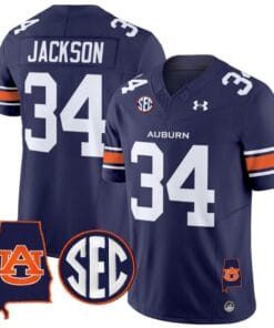 Bo Jackson Jersey #34 Auburn Tigers SEC Patch Vapor Limited College Football Stitched Navy