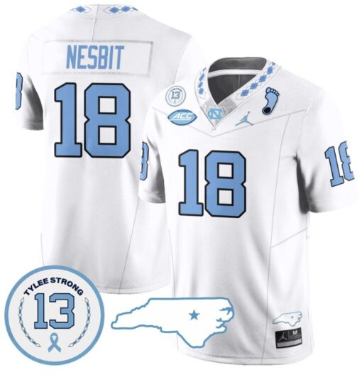 Bryson Nesbit Jersey #18 North Carolina Tar Heels Vapor College Football Stitched White t