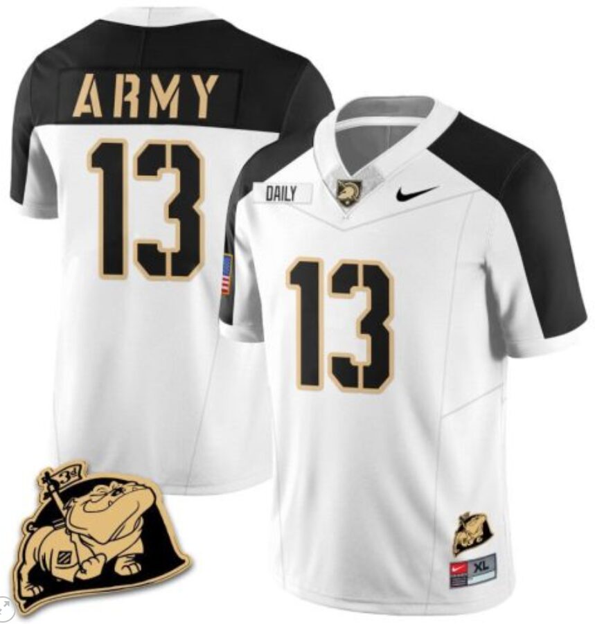 Bryson Daily Jersey #13 Army Black Knights Jersey Rocky The Bulldog Patch Vapor Limited College Football Stitched White Alternate 1 Bryson Daily Jersey #13 Army Black Knights Jersey Rocky The Bulldog Patch Vapor Limited College Football Stitched White Alternate