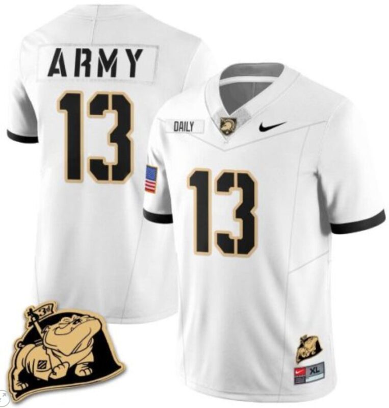 Bryson Daily Jersey #13 Army Black Knights Jersey Rocky The Bulldog Patch Vapor Limited College Football Stitched White