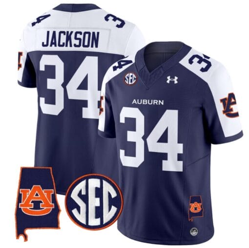 Bo Jackson Jersey #34 Auburn Tigers SEC Patch Vapor Limited College Football Stitched Navy Alternate