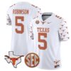 Bijan Robinson Jersey #5 Texas Longhorns State Map and Sec Patch Vapor Limited College Football Stitched White