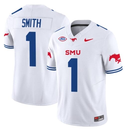 Brashard Smith Jersey #1 SMU Mustangs Icy College Football Vapor Limited White 