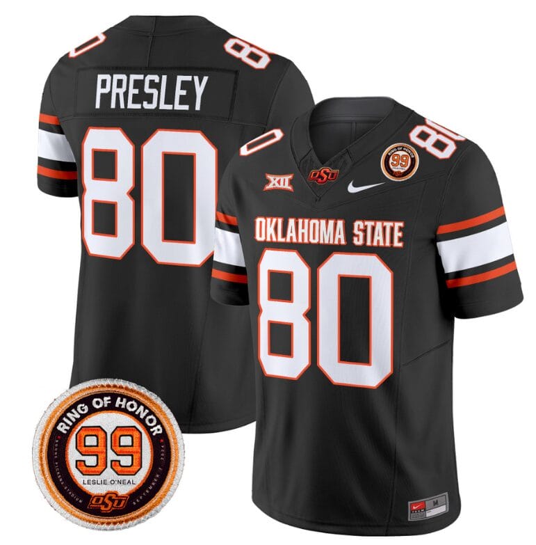 Brennan Presley Jersey #80 Oklahoma State Cowboys Leslie O'neal Patch Vapor Limited College Football Stitched Black 8 Brennan Presley Jersey #80 Oklahoma State Cowboys Leslie O'neal Patch Vapor Limited College Football Stitched Black