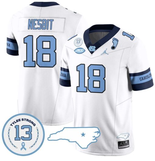 Bryson Nesbit Jersey #18 North Carolina Tar Heels Vapor College Football Stitched Alternate White