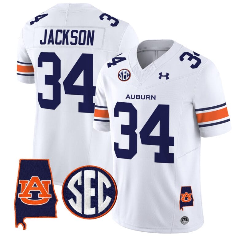 Bo Jackson Jersey #34 Auburn Tigers SEC Patch Vapor Limited College Football Stitched White 8 Bo Jackson Jersey #34 Auburn Tigers SEC Patch Vapor Limited College Football Stitched White