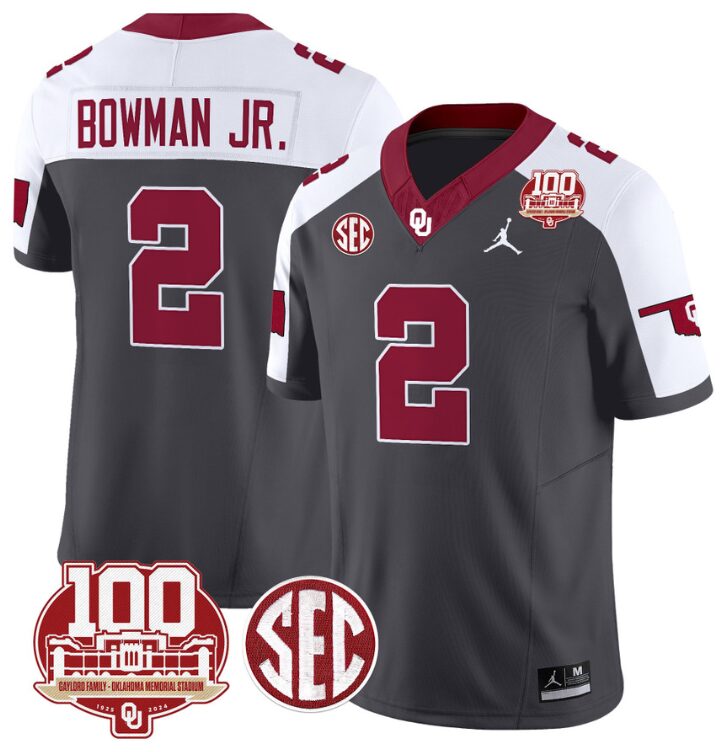 Billy Bowman Jr Jersey #2 Oklahoma Sooners 100th Anniversary Patch Vapor Limited College Football Stitched Althracite Alternate 8 Billy Bowman Jr Jersey #2 Oklahoma Sooners 100th Anniversary Patch Vapor Limited College Football Stitched Althracite Alternate