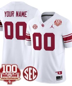 Custom Oklahoma Sooners Jersey Name and Number 100th Anniversary Patch Vapor Limited College Football Stitched White