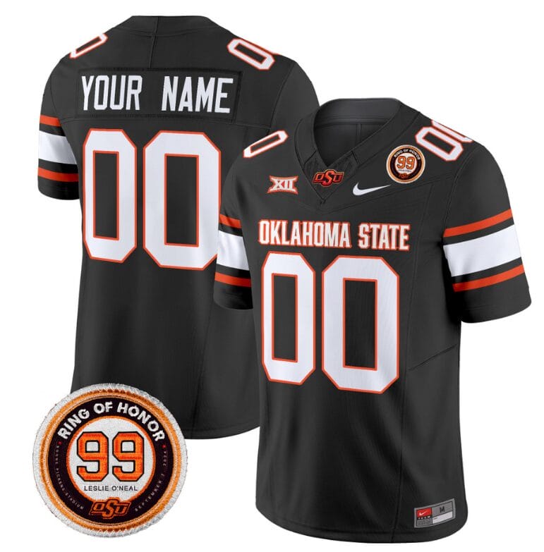 Custom Oklahoma State Cowboys Jersey Name and Number Leslie O'neal Patch Vapor Limited College Football Stitched Black 8 Custom Oklahoma State Cowboys Jersey Name and Number Leslie O'neal Patch Vapor Limited College Football Stitched Black