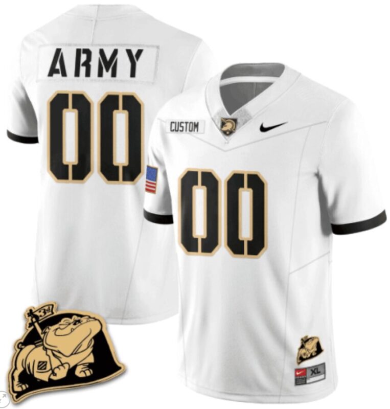 Custom Army Black Knights Jersey Name and Number Rocky The Bulldog Patch Vapor Limited College Football Stitched White