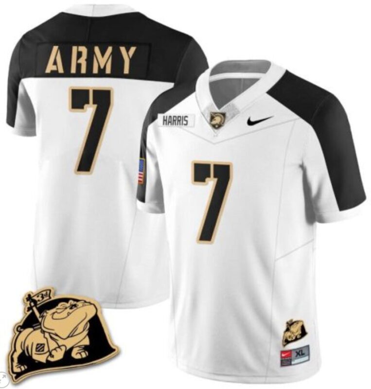 Champ Harris Jersey #7 Army Black Knights Jersey Rocky The Bulldog Patch Vapor Limited College Football Stitched White Alternate